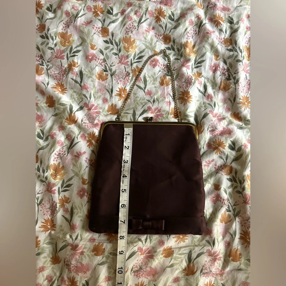 Vintage Unger Burgundy Satin Kiss Lock Clutch w/ Chain Strap - Picture 7 of 9